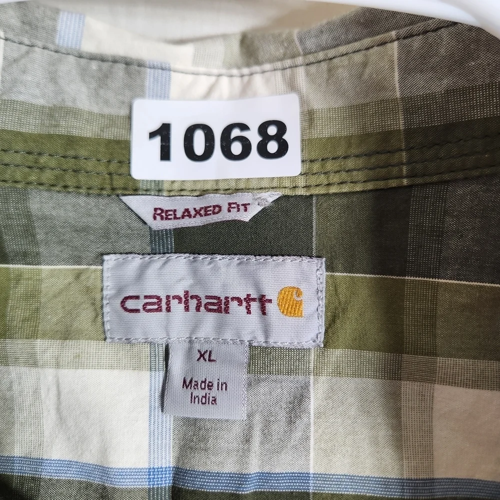 Carhartt Men's XL Green Plaid Short Sleeve Shirt Relaxed Fit
